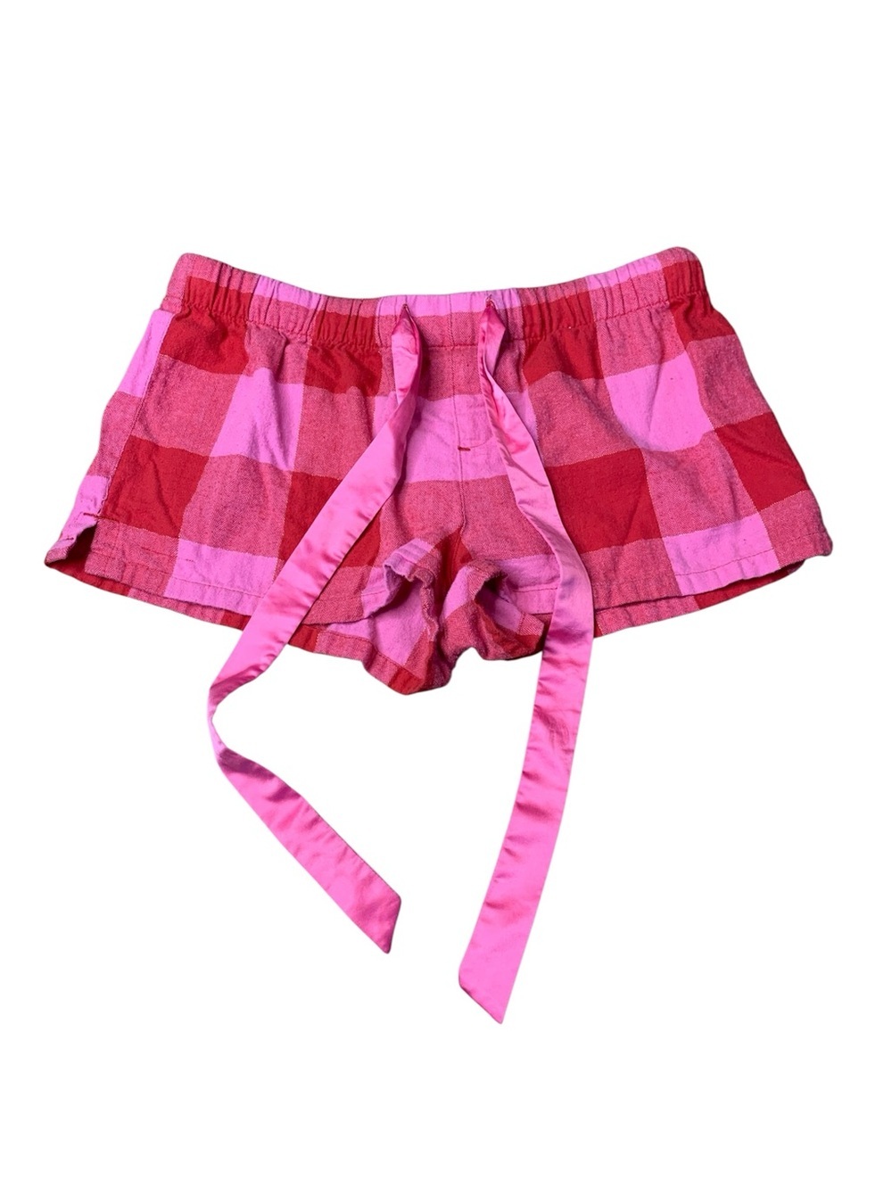 Request Red & Pink Plaid Pajama Shorts with Metallic Thread Size M